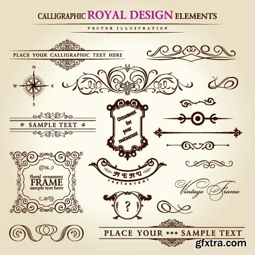 Calligraphic old elements vintage decor 7x EPS