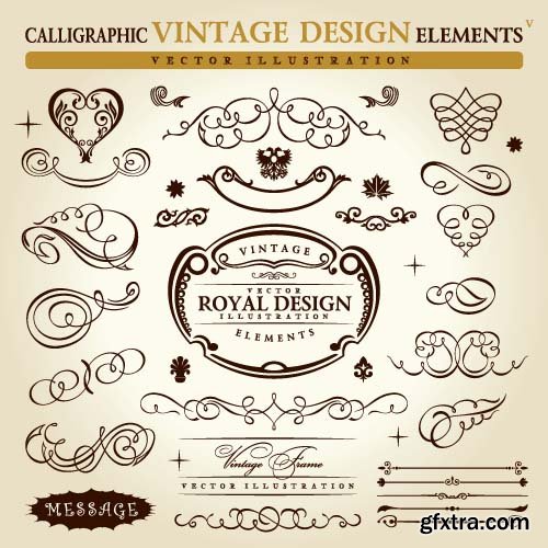 Calligraphic old elements vintage decor 7x EPS