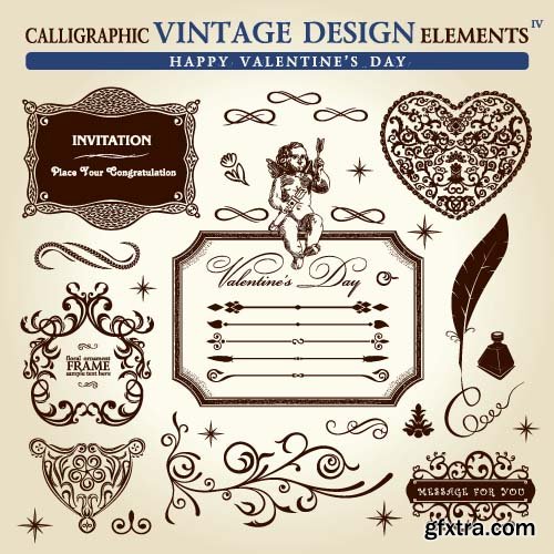 Calligraphic old elements vintage decor 7x EPS