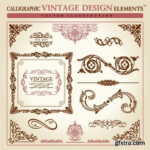 Calligraphic old elements vintage decor 7x EPS