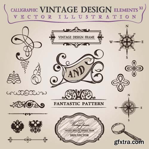 Calligraphic old elements vintage decor 7x EPS