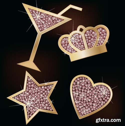 Crown cross and heart with diamonds 15x EPS