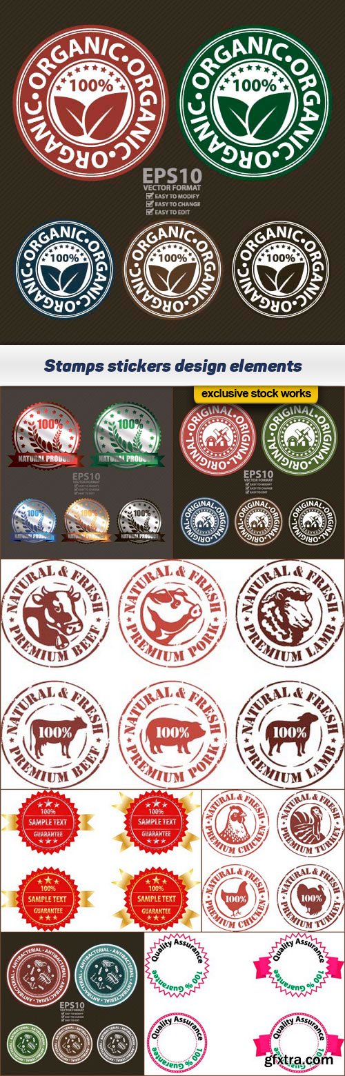 Stamps stickers design elements 8x EPS