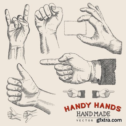 Collection of vector image of human hands various hand gestures 25 Eps