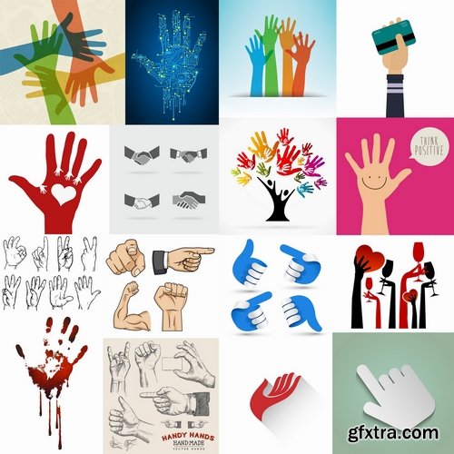 Collection of vector image of human hands various hand gestures 25 Eps