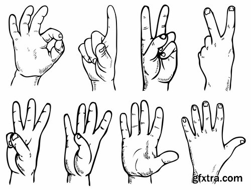 Collection of vector image of human hands various hand gestures 25 Eps