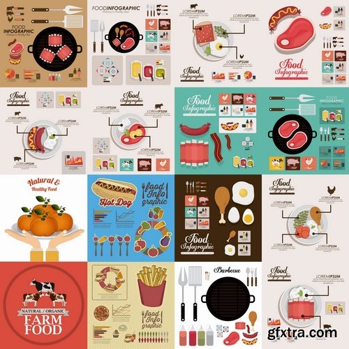 Collection of vector image infographics eating food natural product 25 Eps