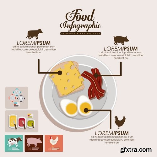 Collection of vector image infographics eating food natural product 25 Eps