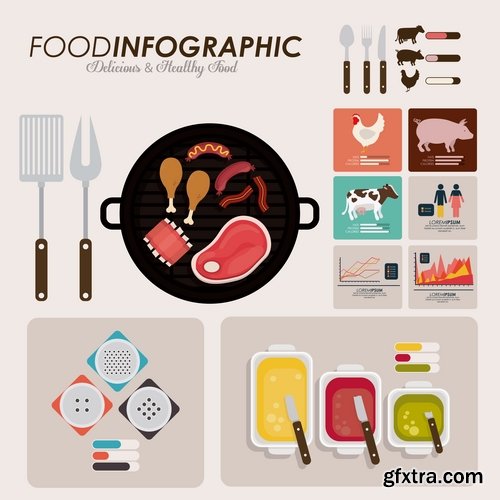 Collection of vector image infographics eating food natural product 25 Eps