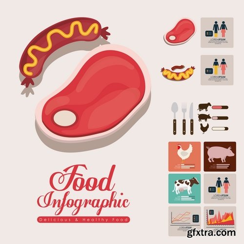 Collection of vector image infographics eating food natural product 25 Eps