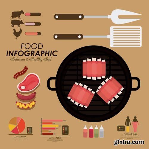 Collection of vector image infographics eating food natural product 25 Eps