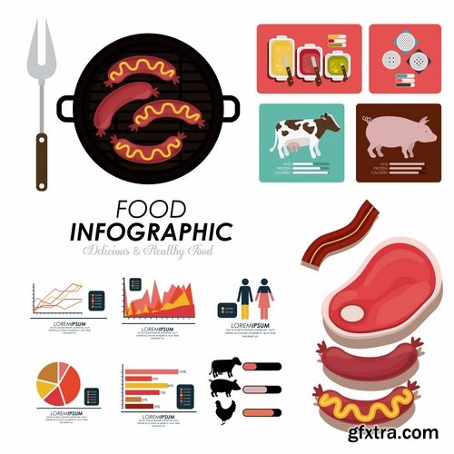 Collection of vector image infographics eating food natural product 25 Eps