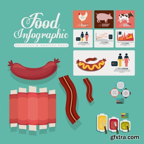 Collection of vector image infographics eating food natural product 25 Eps