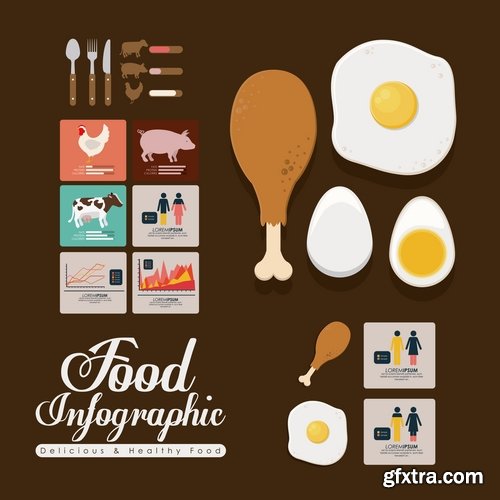 Collection of vector image infographics eating food natural product 25 Eps