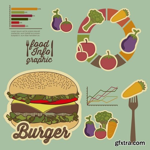 Collection of vector image infographics eating food natural product 25 Eps