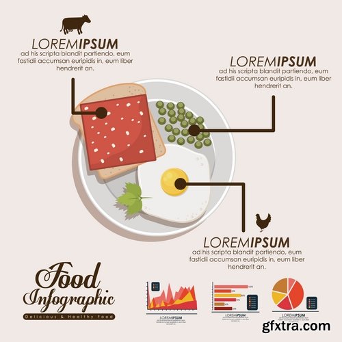 Collection of vector image infographics eating food natural product 25 Eps