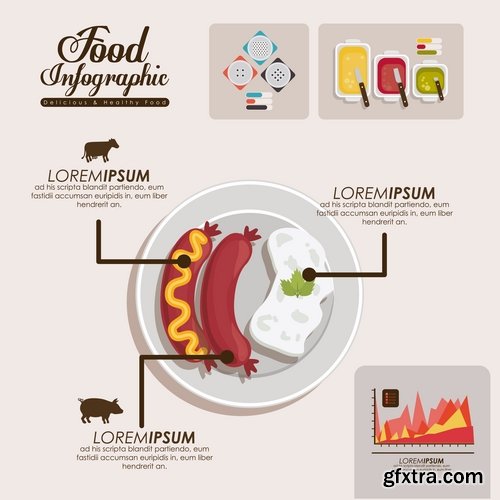 Collection of vector image infographics eating food natural product 25 Eps