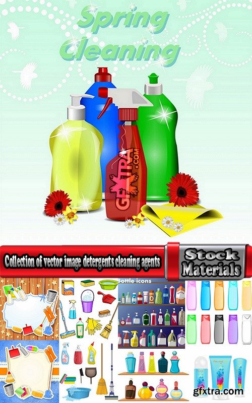 Collection of vector image detergents cleaning agents cleaning surface cleanliness 25 Eps