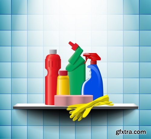 Collection of vector image detergents cleaning agents cleaning surface cleanliness 25 Eps