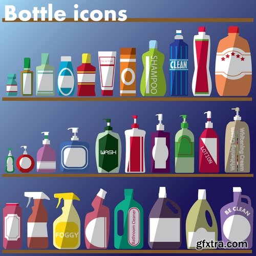 Collection of vector image detergents cleaning agents cleaning surface cleanliness 25 Eps