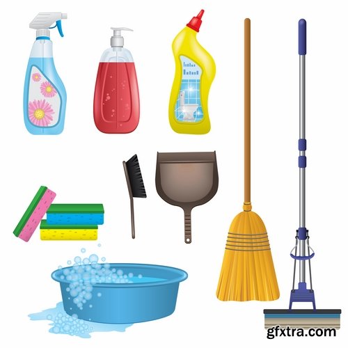 Collection of vector image detergents cleaning agents cleaning surface cleanliness 25 Eps