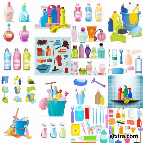 Collection of vector image detergents cleaning agents cleaning surface cleanliness 25 Eps