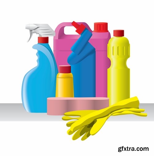 Collection of vector image detergents cleaning agents cleaning surface cleanliness 25 Eps