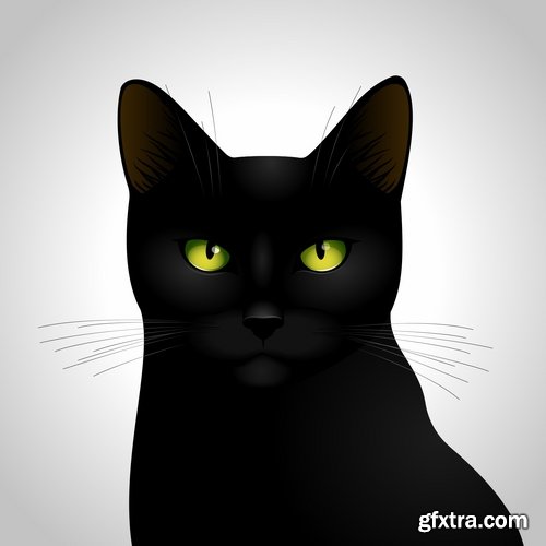 Collection of vector image black cat cats animal 25 Eps