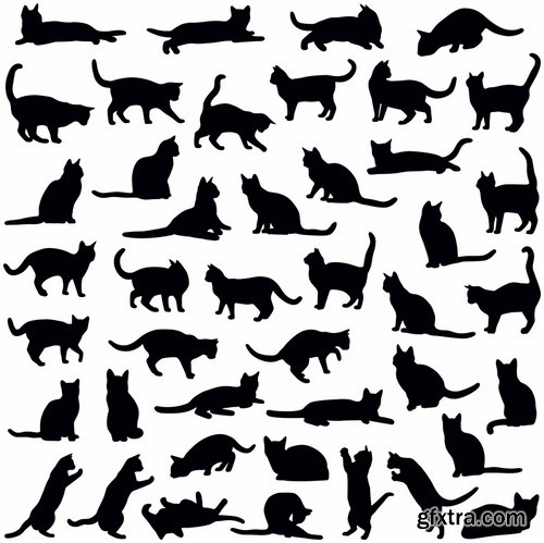 Collection of vector image black cat cats animal 25 Eps