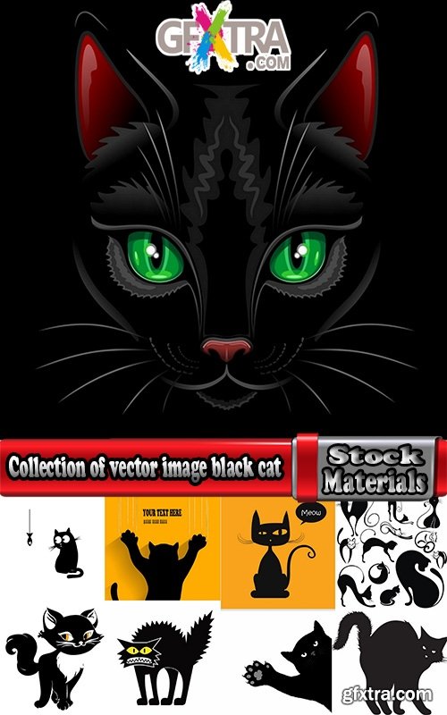 Collection of vector image black cat cats animal 25 Eps