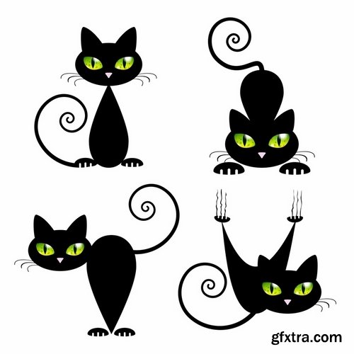 Collection of vector image black cat cats animal 25 Eps