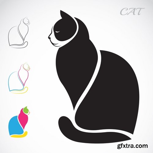 Collection of vector image black cat cats animal 25 Eps