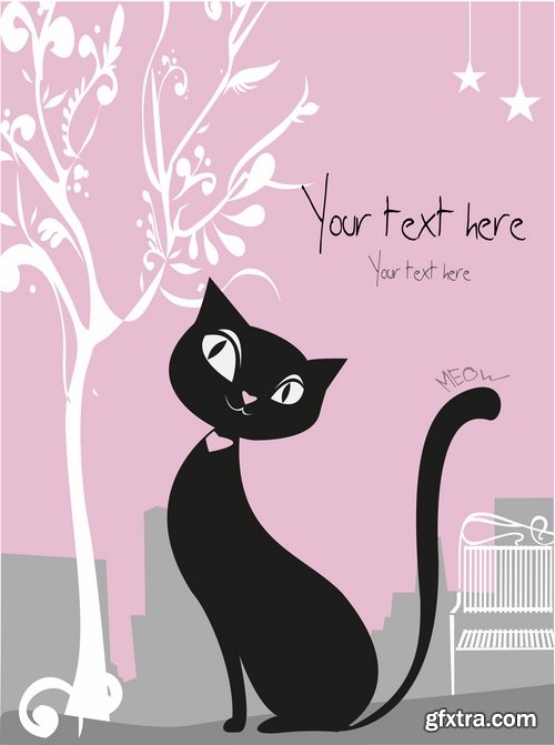 Collection of vector image black cat cats animal 25 Eps