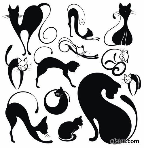 Collection of vector image black cat cats animal 25 Eps