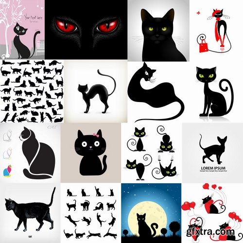 Collection of vector image black cat cats animal 25 Eps