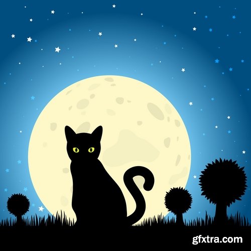 Collection of vector image black cat cats animal 25 Eps