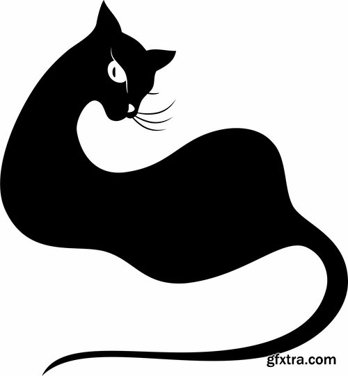 Collection of vector image black cat cats animal 25 Eps