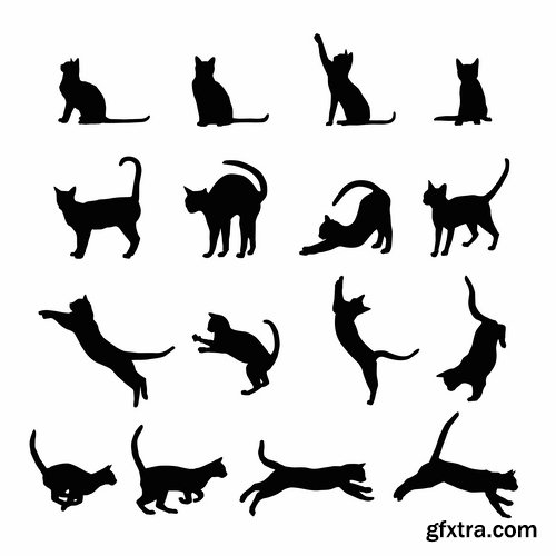 Collection of vector image black cat cats animal 25 Eps