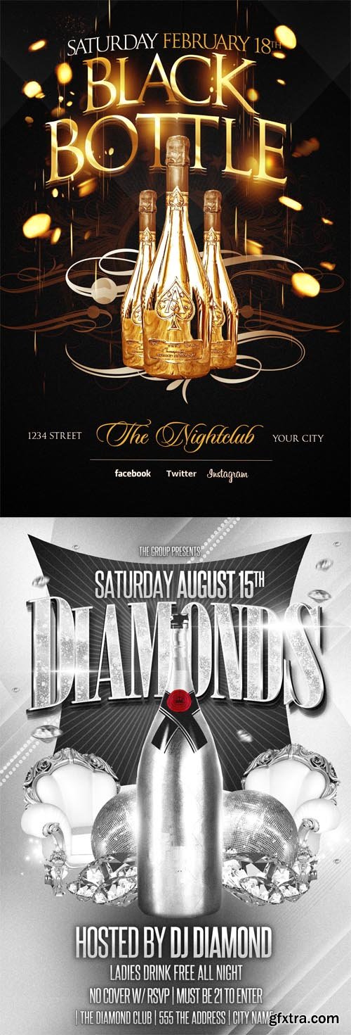 Black Bottle and Diamond PSD Flyer Templates