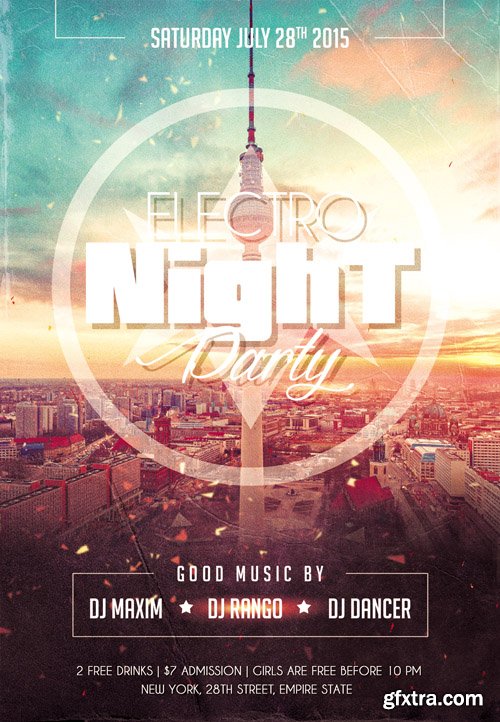 Electro Night Party 2 Flyer Template FB Cover