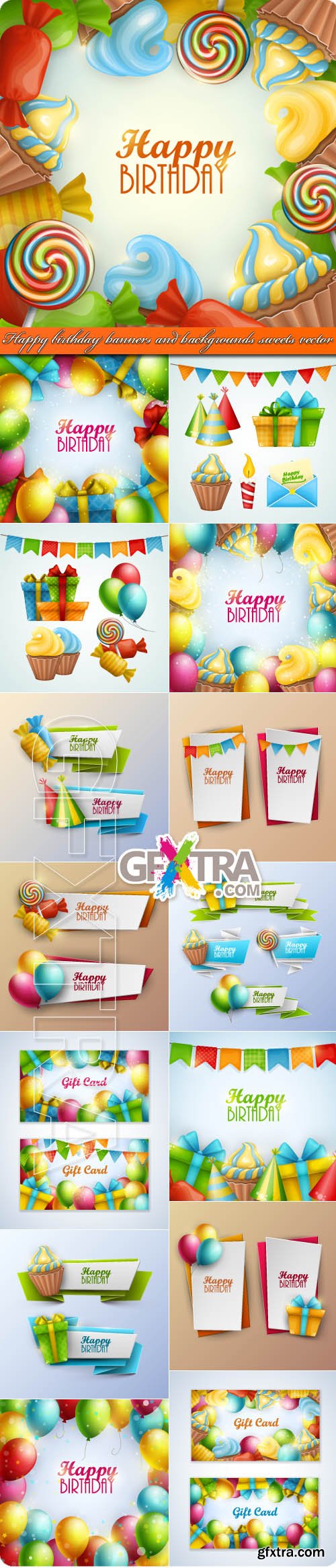 Happy birthday banners and backgrounds sweets vector