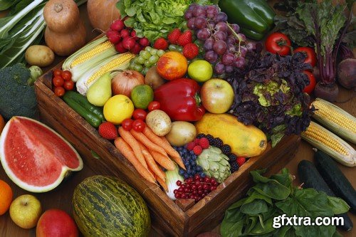 Wooden box full of fresh vegetables 10x JPEG
