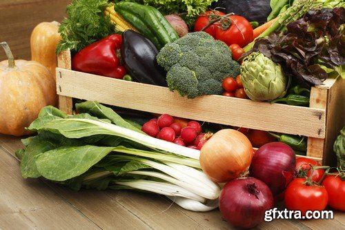 Wooden box full of fresh vegetables 10x JPEG