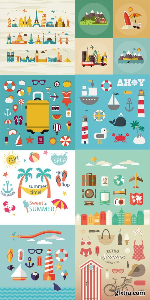 Flat Summer Vector Elements Set