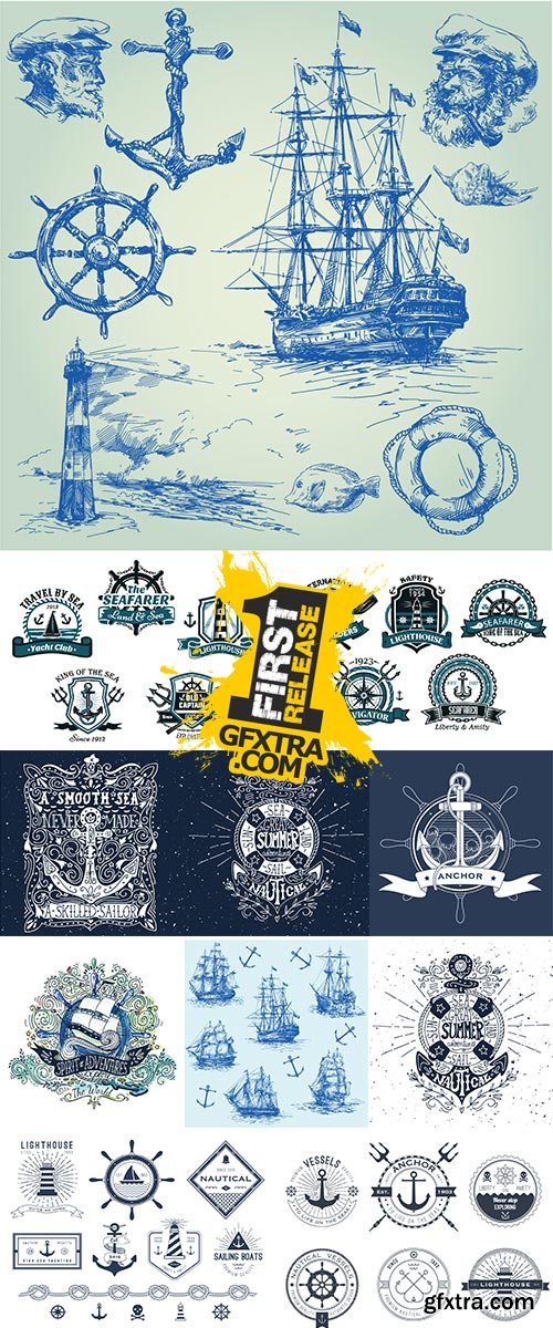 Vector Stock Set of nautical logos, badges and labels