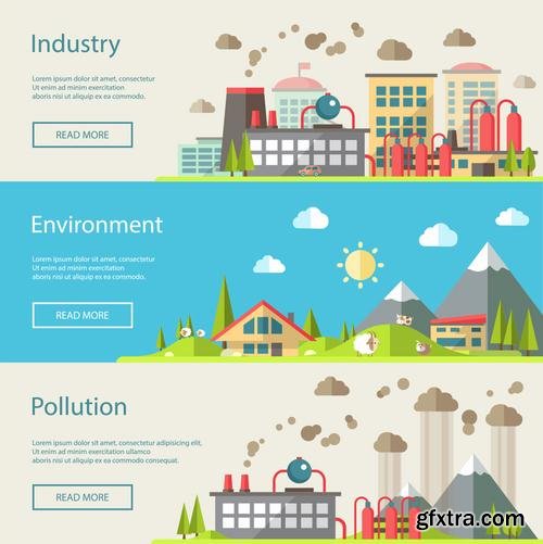 Stock Vector - Flat Industrial Factory Buildings Set, 25EPS