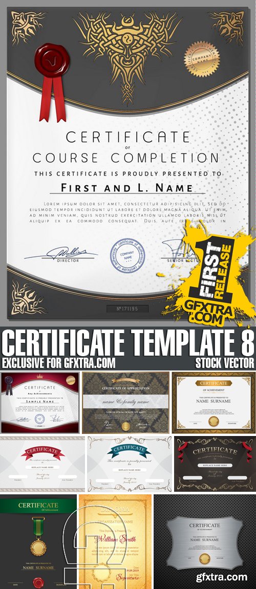 Stock Vectors - Certificate Template 8, 25xEPS