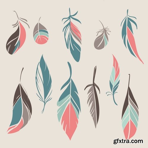 Collection of vector silhouettes picture feather feathers bird feather 25 Eps