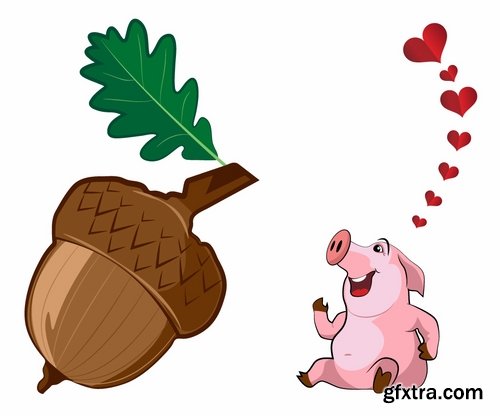 Collection of vector image oak acorn nut leaf 25 Eps