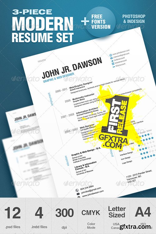 GraphicRiver - 3-Piece Modern Resume Set 861468